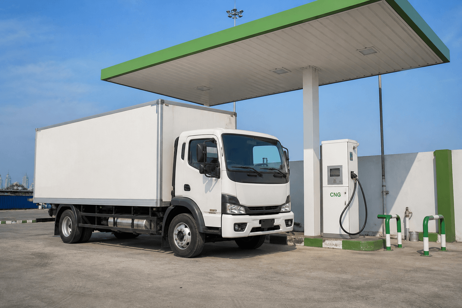 A commercial truck at a CNG dispenser